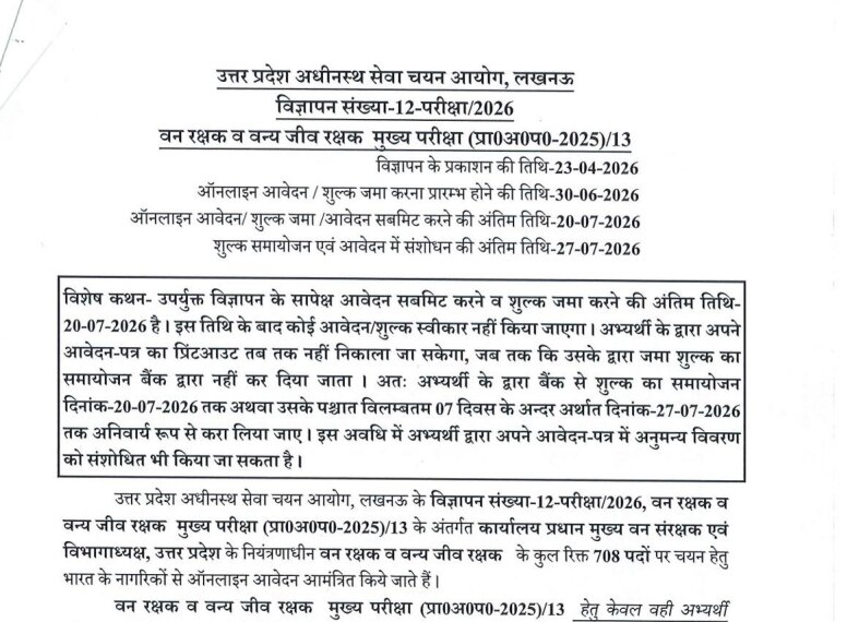 UPSSSC Forest Guard Official Notification