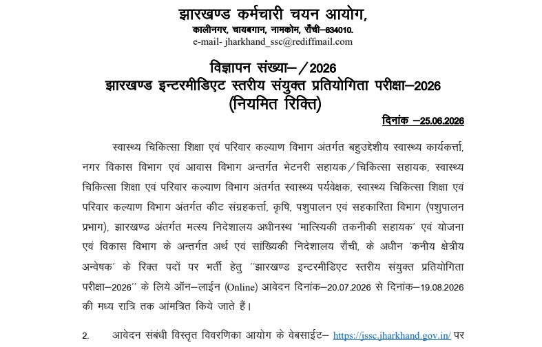 JSSC Inter Level Notification 2026