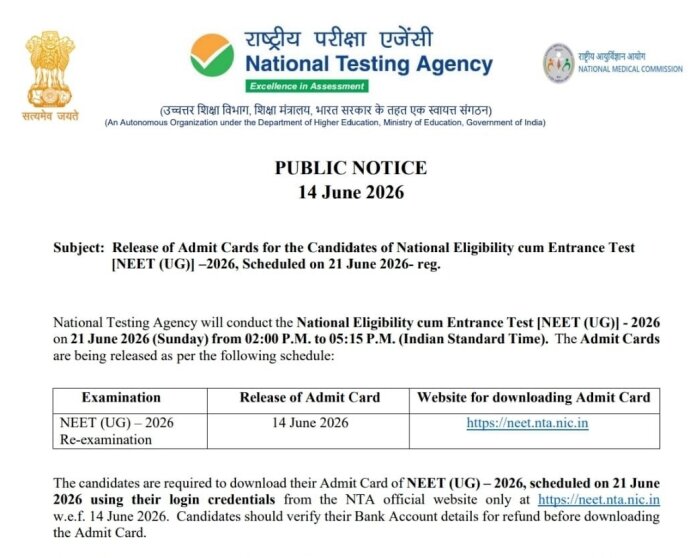 NEET UG 2026 Admit Card Notice