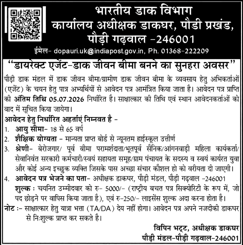 Post Office PLI Agent Vacancy 2026 Notification