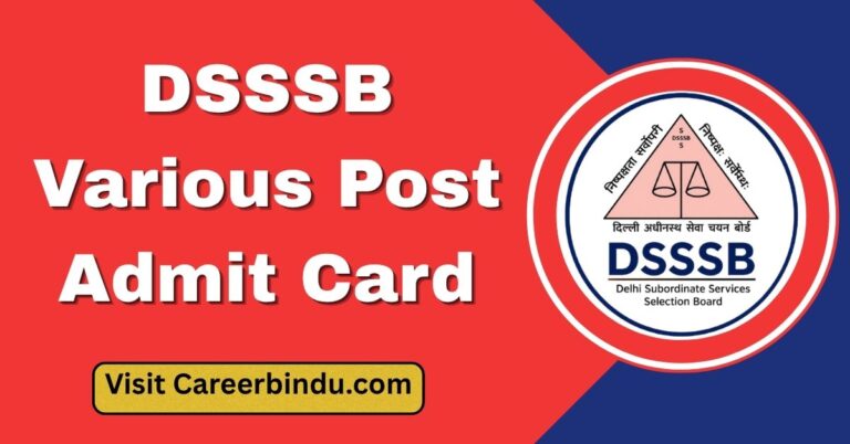 DSSSB Various post Admit Card