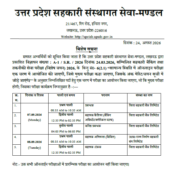 UP Cooperative Bank Exam Date 2026